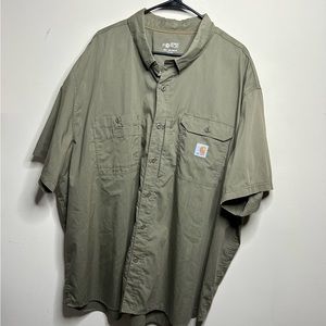 Carhartt Force Button Down Shirt Olive Green Pocket Tee Relaxed Fit